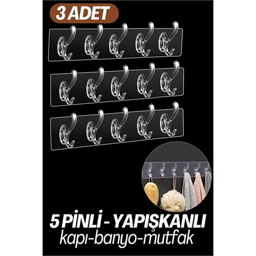5 Pinli 3'lü set Yapışkanlı Askı Xenoty Design