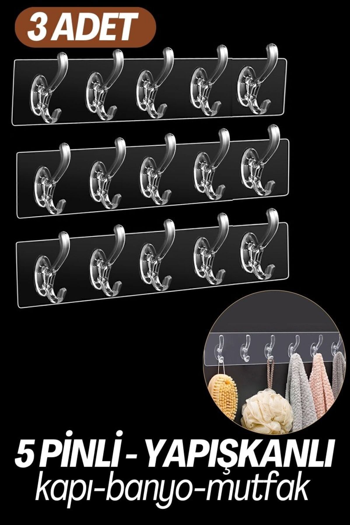 Transformacion 5 Pinli Yapışkanlı Askı Xenoty Design 3 Lü Set