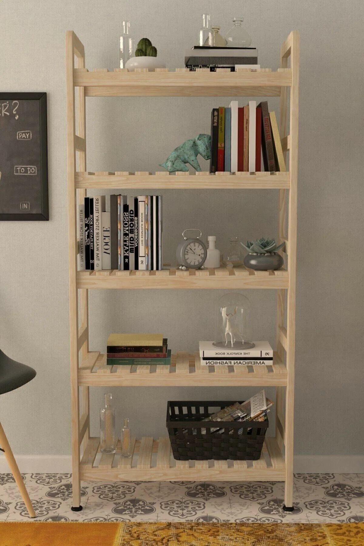 5 Raflı Ahşap Kitaplık & Çok Amaçlı Dolap 144x68x30 Cm