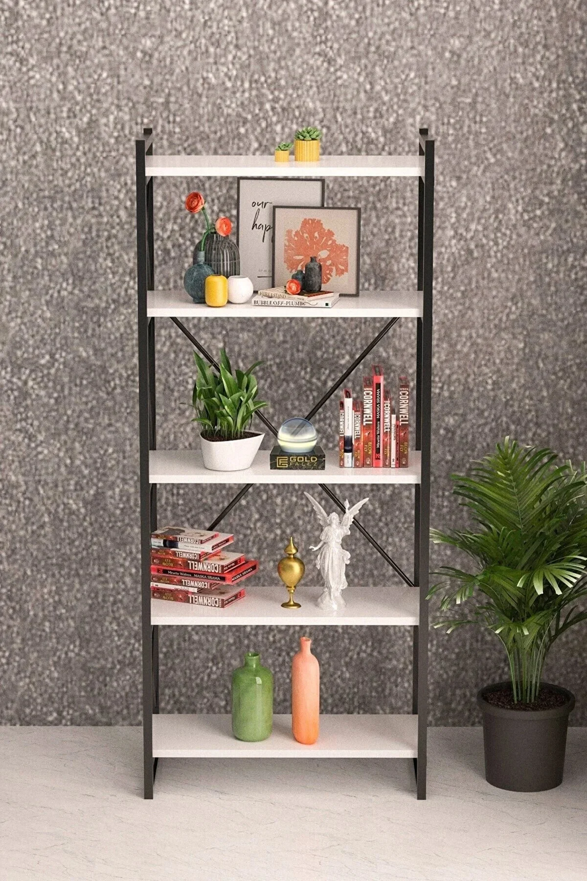 5 Raflı Kitaplık Beyaz