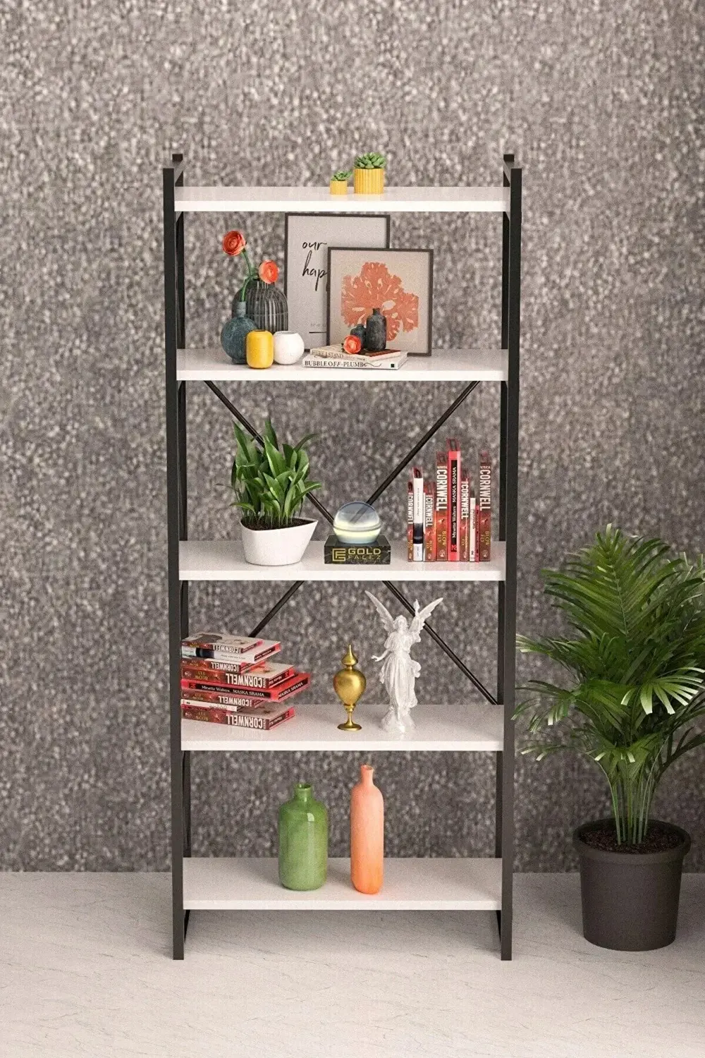 5 Raflı Kitaplık Beyaz 5 Raflı Kitaplık Beyaz