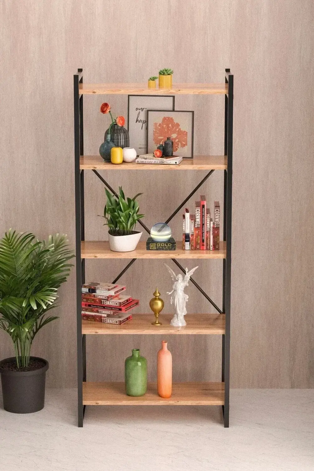 5 Raflı Kitaplık Ceviz