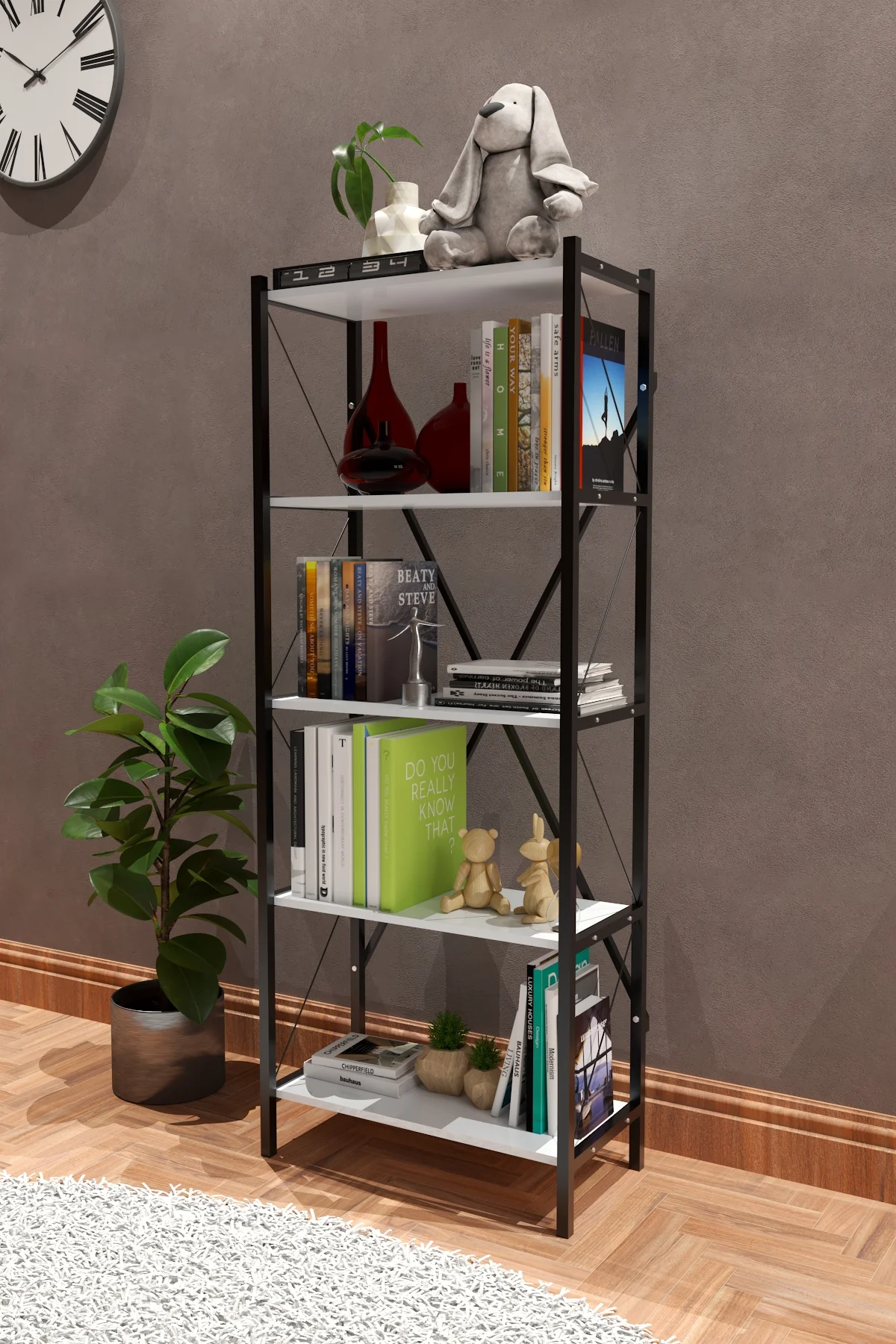 5 Raflı Metal Kitaplık