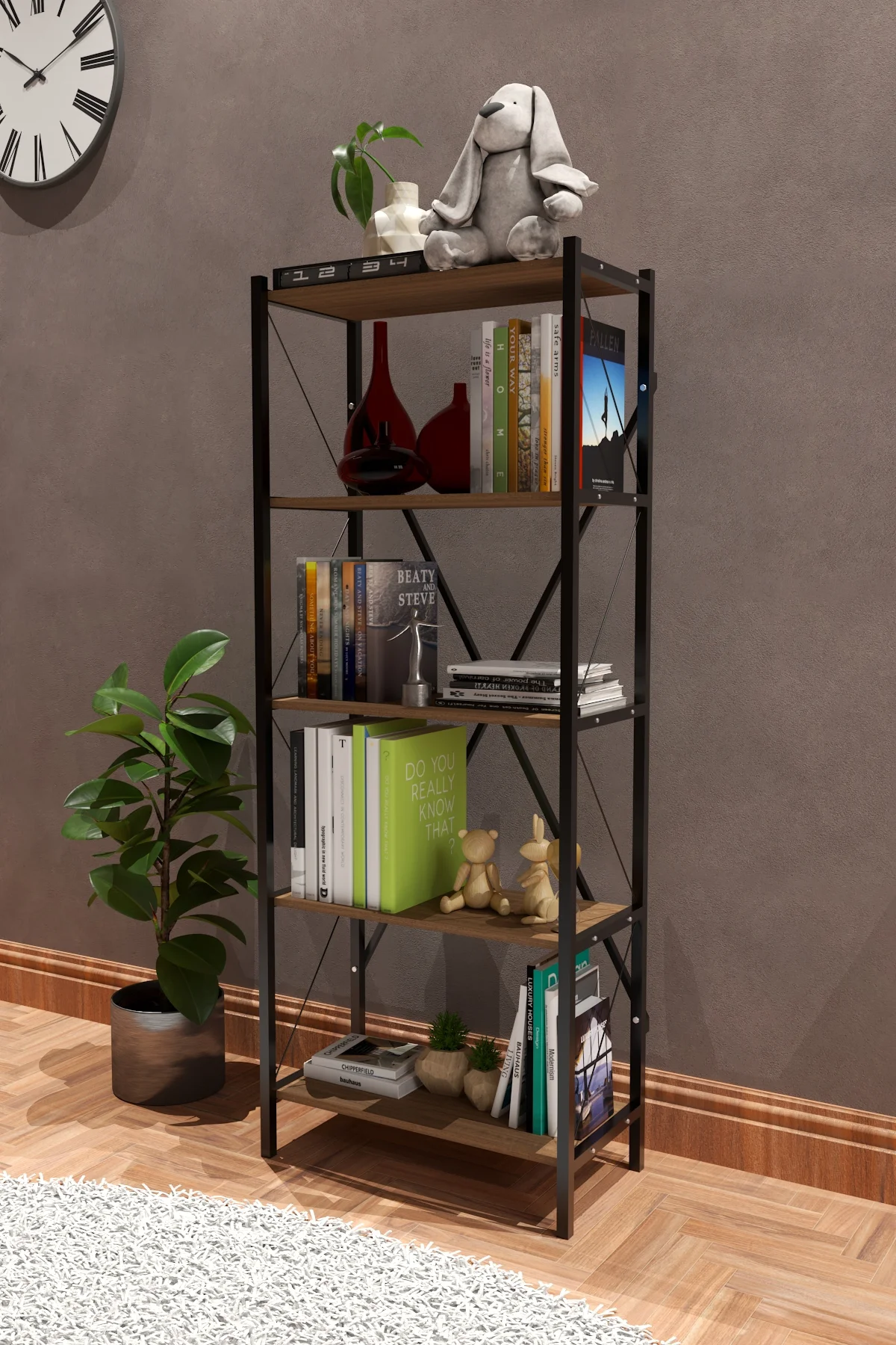 5 Raflı Metal Kitaplık