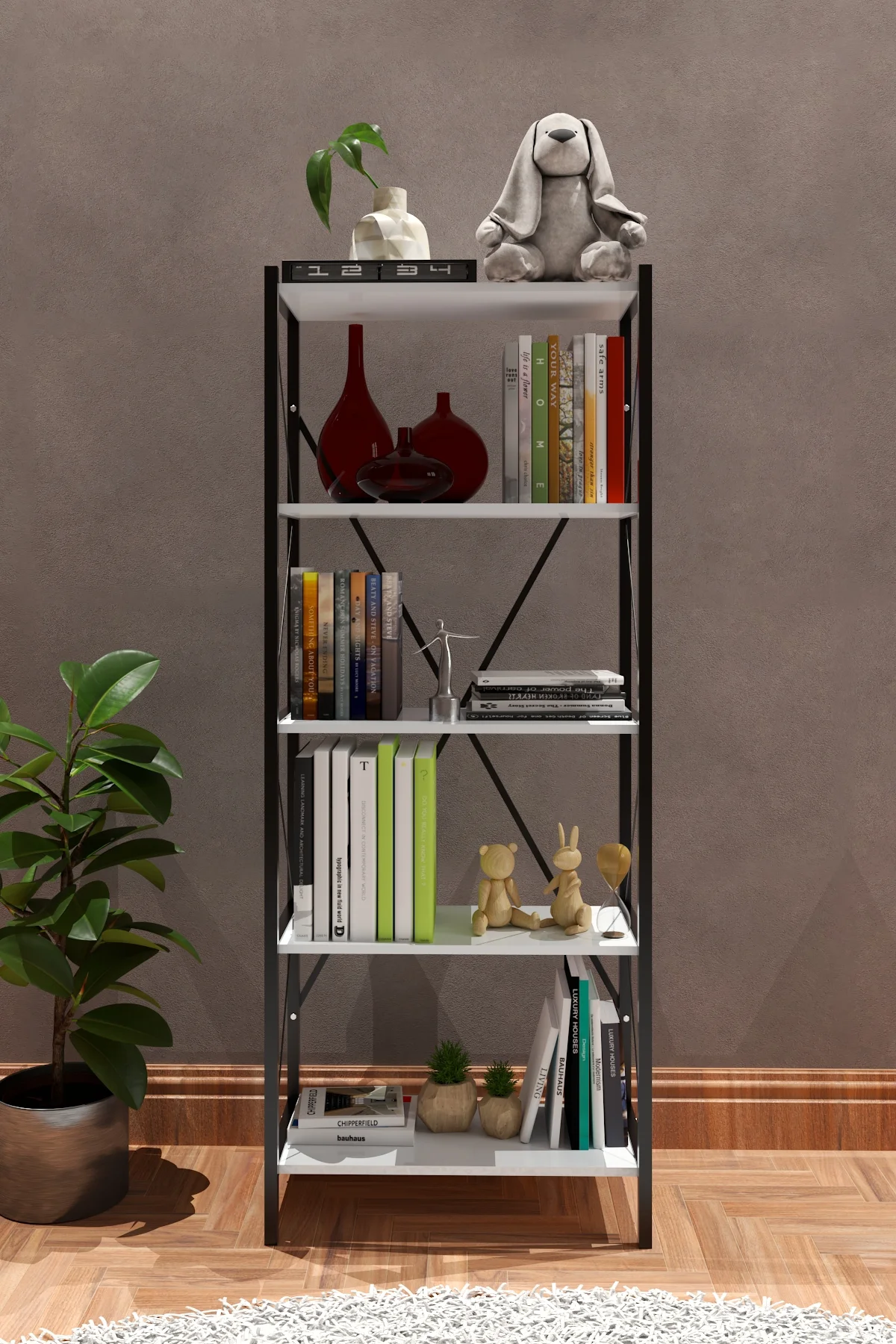 5 Raflı Metal Kitaplık