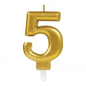 5 Rakam Mum Gold Renk - Dekoratif Mum | 10 cm Kapalı Kutulu