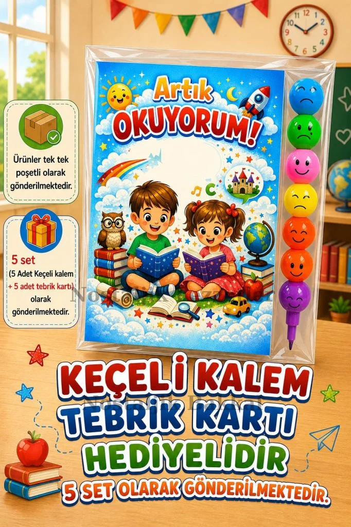 5 Set Yeni Okumayı Öğrenen Öğrencilere Hediye Artık Okuyorum Yazı