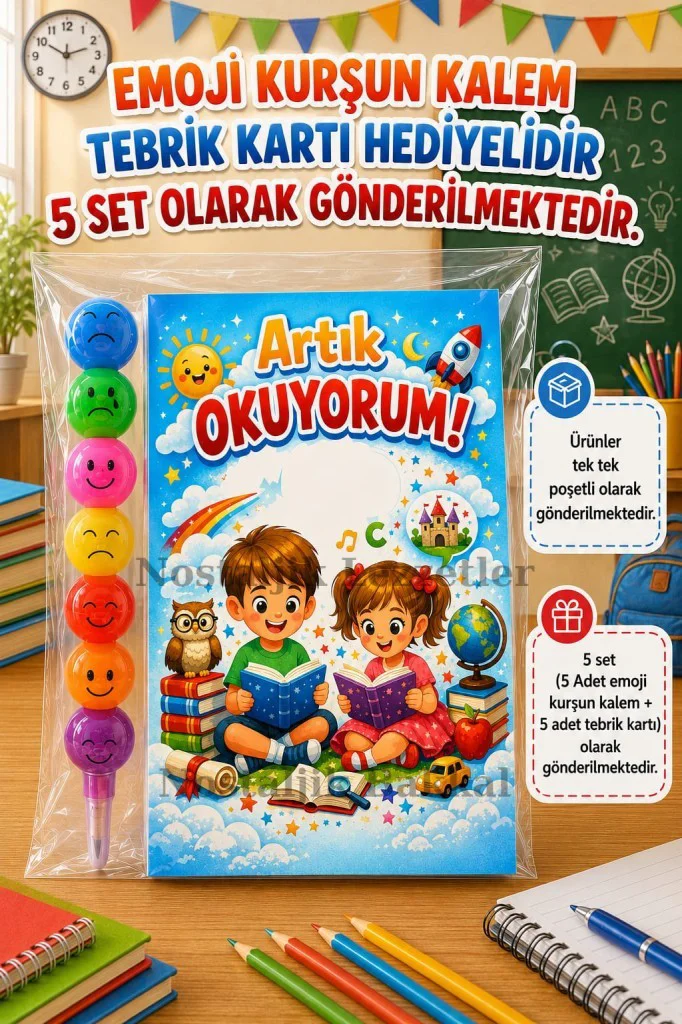 5 Set Yeni Okumayı Öğrenen Öğrencilere Hediye Artık Okuyorum Yazı