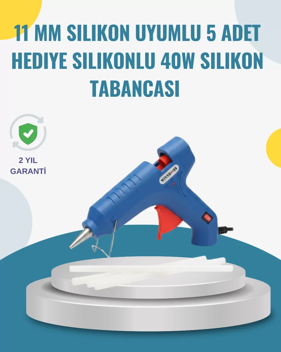 5 Silikon Hediyeli 40W Sıcak Silikon Tabancası - Pratik Güçlü Yapıştırma