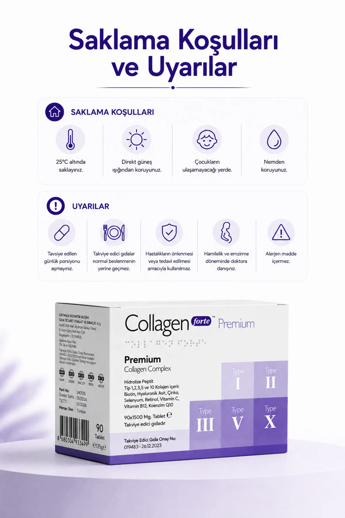 5 Tip Kolajen 90 Tablet, Biotin, C Vitamini, Vitamin B12, Diyet Desteği