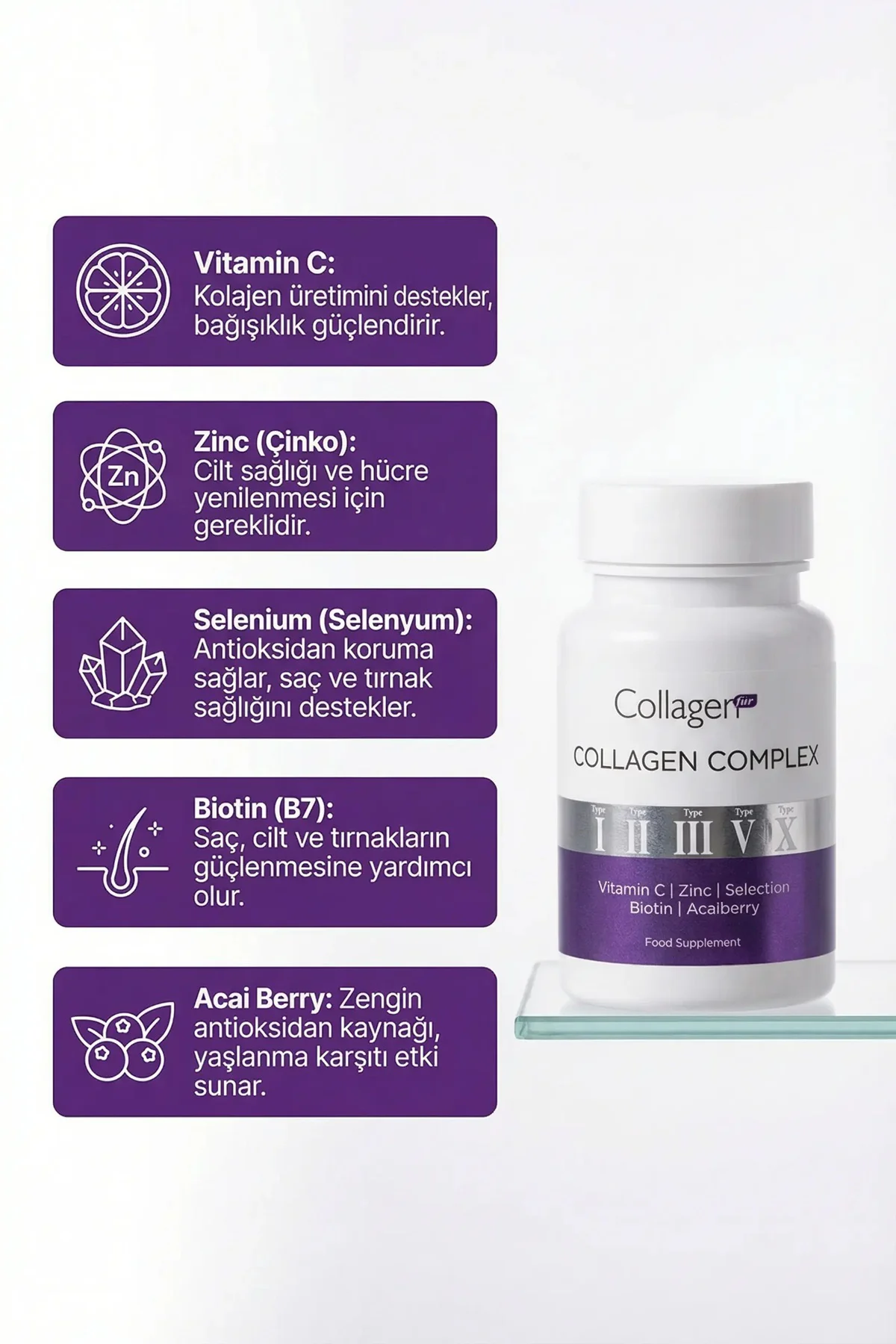 5 Tip Kolajen Complex Tip 1,2,3,5 Ve Tip 10 Biotin, Çinko, Seleny