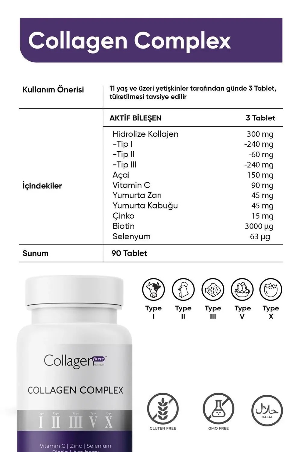 5 Tip Kolajen Complex Tip 1,2,3,5 Ve Tip 10 Biotin, Çinko, Seleny