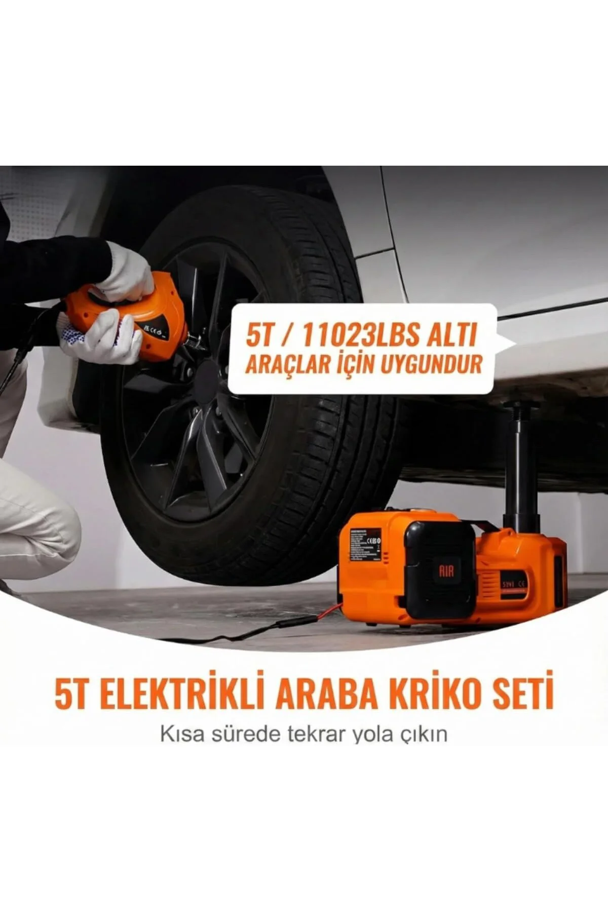 5 Ton Elektrikli Kriko Seti 12V, 3’ü 1 Arada Hidrolik Araç Krikos