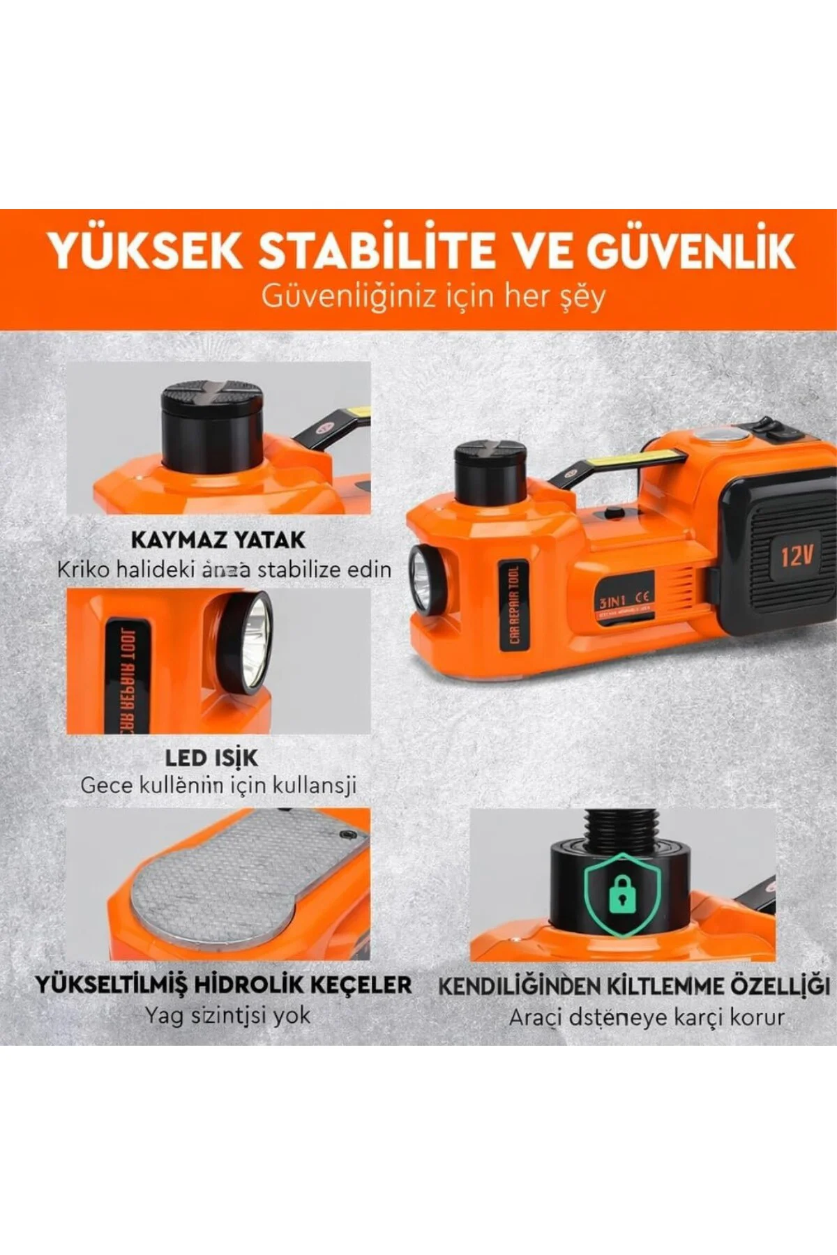 5 Ton Elektrikli Kriko Seti 12V, 3’ü 1 Arada Hidrolik Araç Krikos