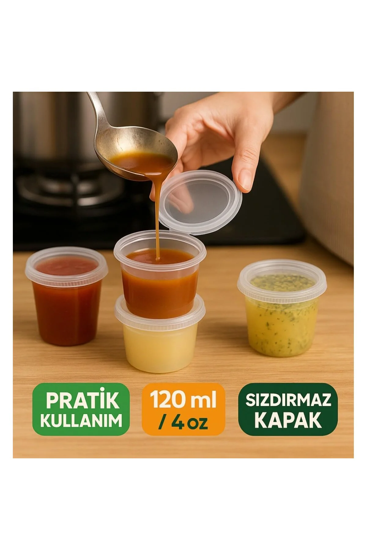 50 Adet 120 ml Saklama Kabı – 4 oz Kemik Suyu, İlik Suyu, Anne Sütü, Sos ve Püre Sa