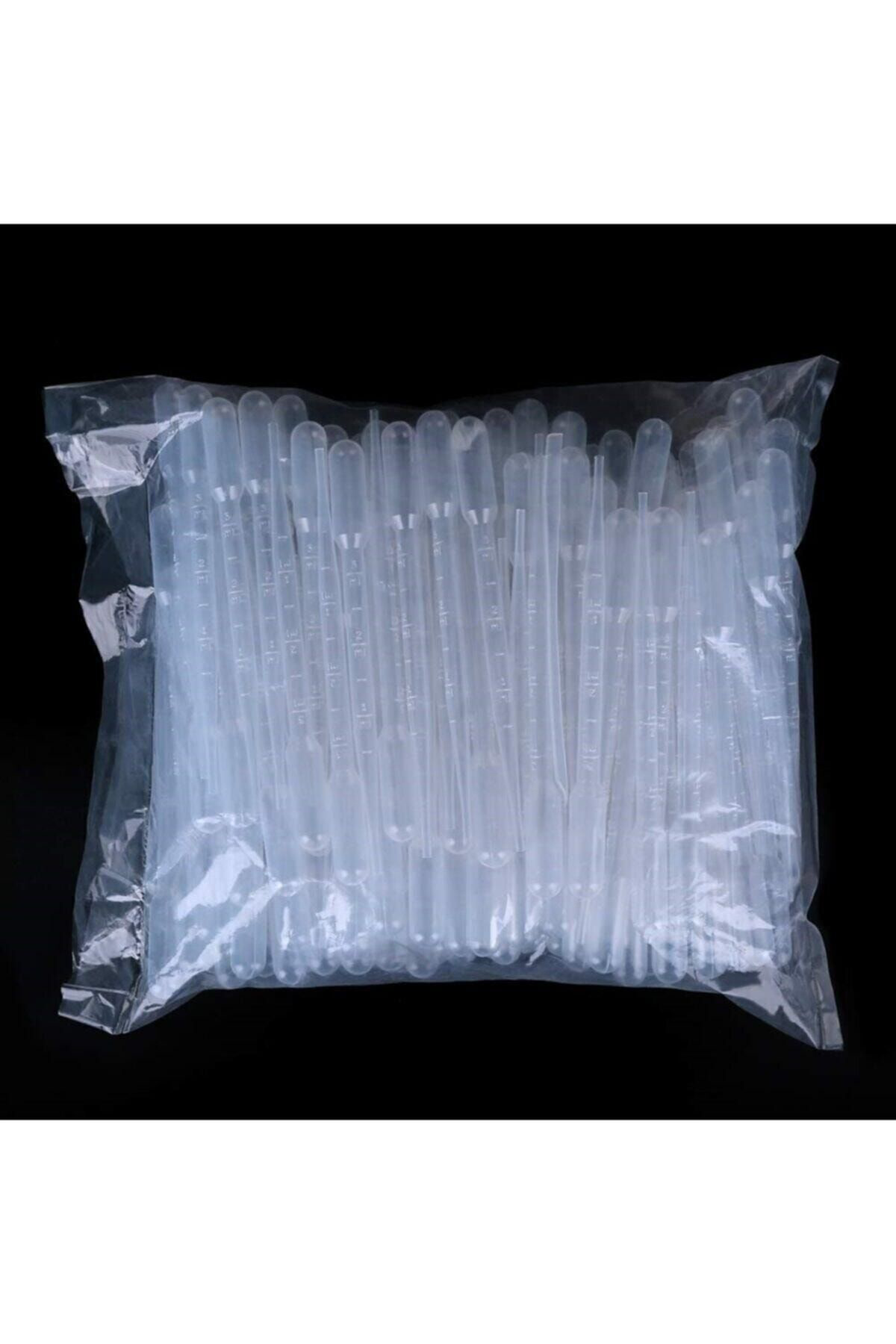 50 Adet 3ml Plastik Pastör Pipeti Alkano Taksimatlı Likit Pipeti 