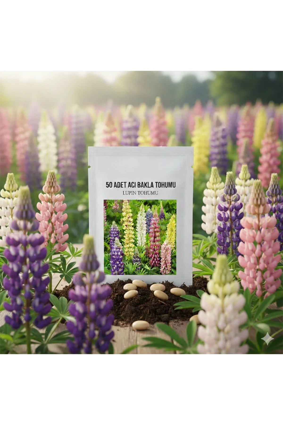 50 Adet Acı Bakla Tohumu - Lupin Çiçeği Tohumu Karışık Renk (Lupinus)