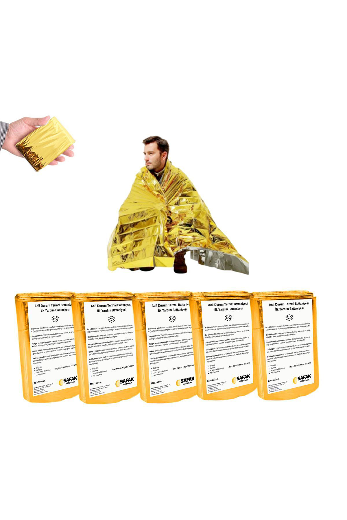 50 Adet Acil Durum Termal Battaniye 210x160 Cm (ALTIN) Isı Yalıtı