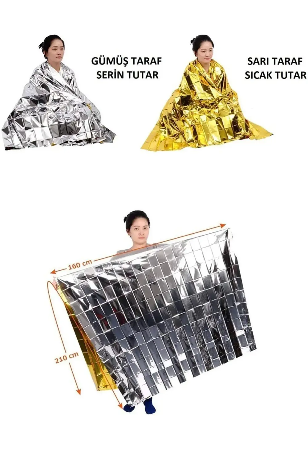 50 Adet Acil Durum Termal Battaniye 210x160 Cm (ALTIN) Isı Yalıtı