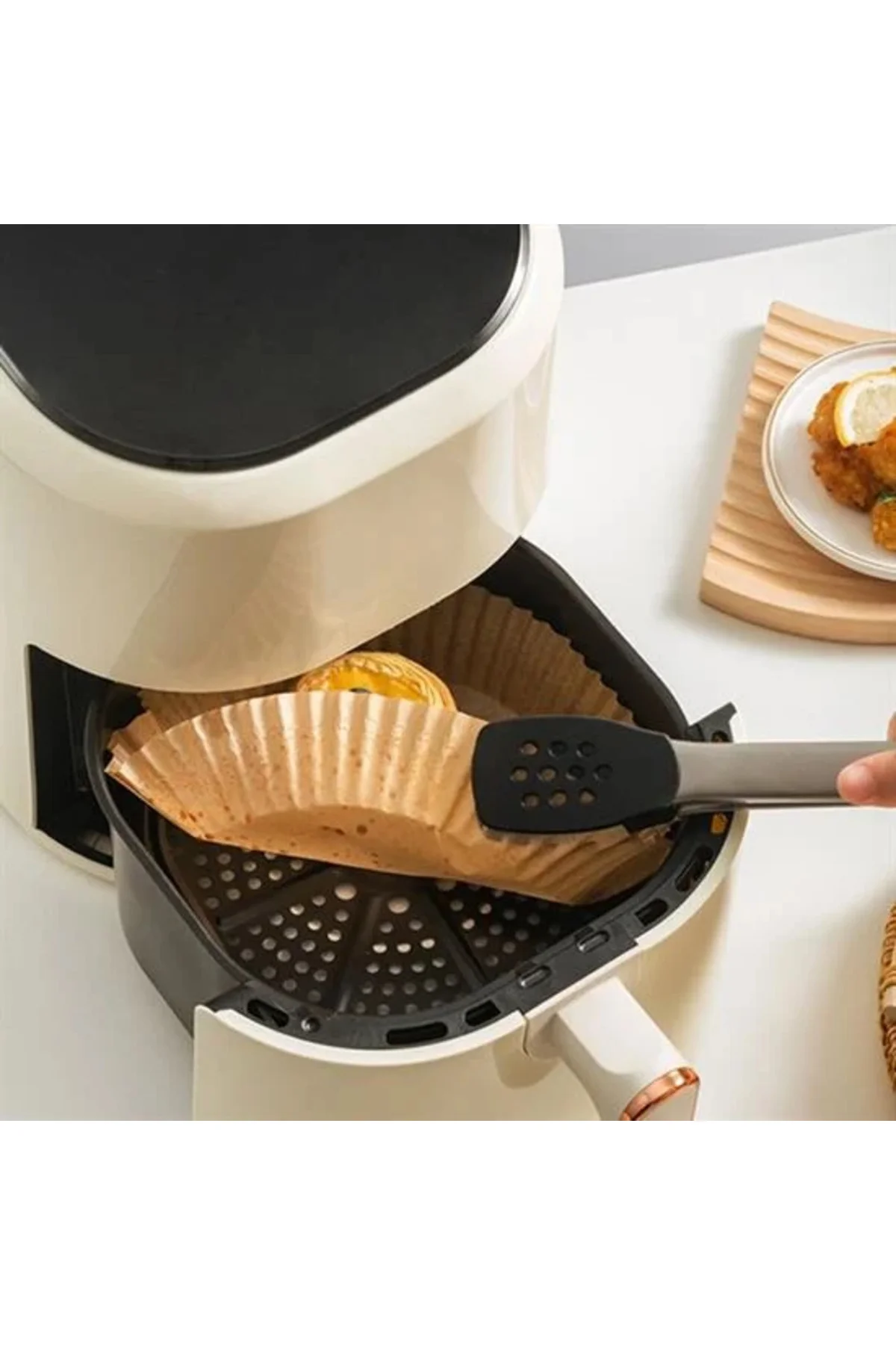 50 Adet Air Fryer Pişirme Kağıdı Tek Kullanımlık Yağ Geçirmez Yuvarlak Tabak Model PVC