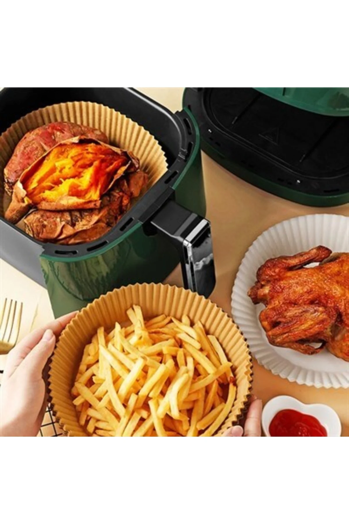 50 Adet Air Fryer Pişirme Kağıdı Tek Kullanımlık Hava Fritöz Yağ 