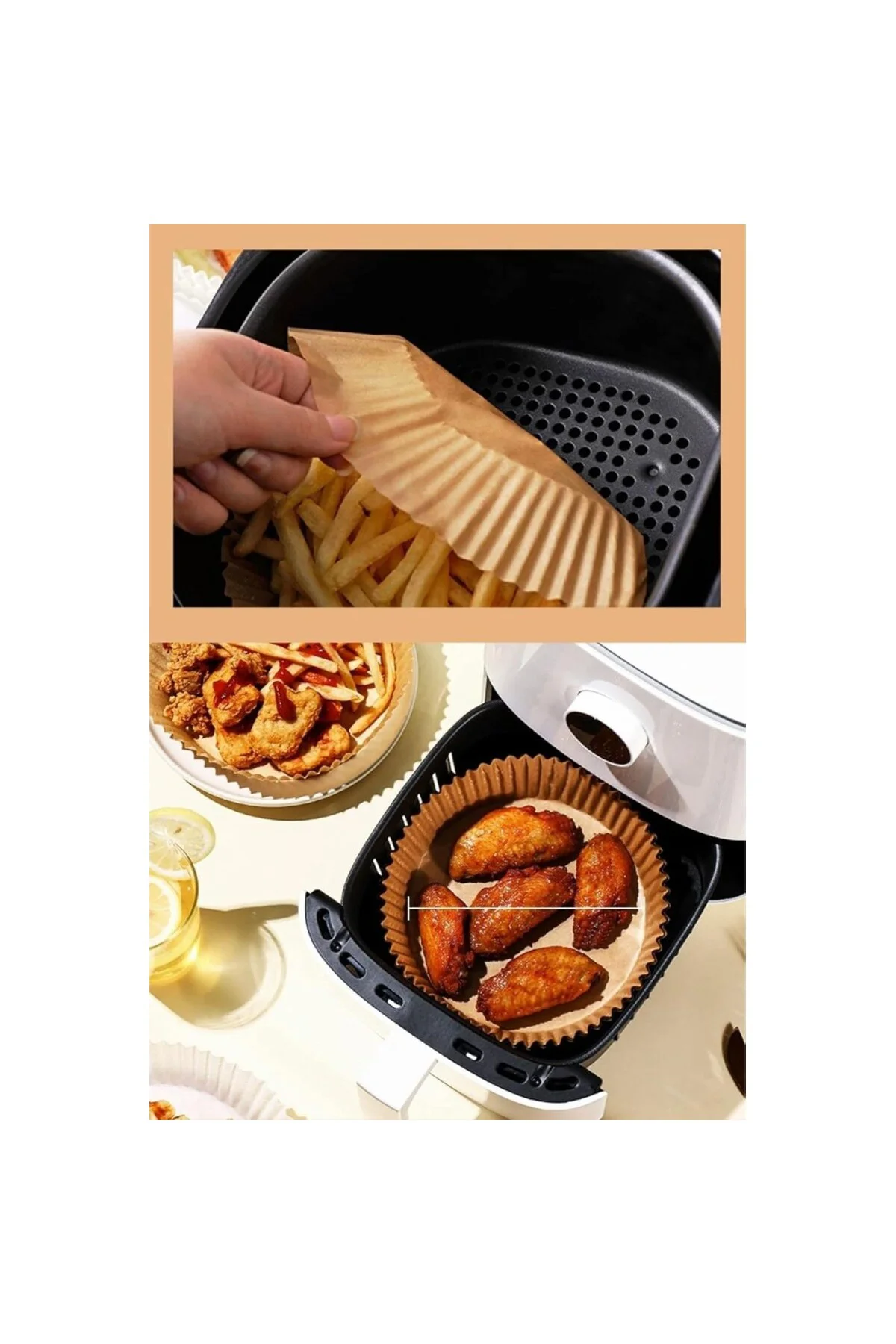 50 Adet Air Fryer Pişirme Kağıdı Tek Kullanımlık Yağ Geçirmez Yap