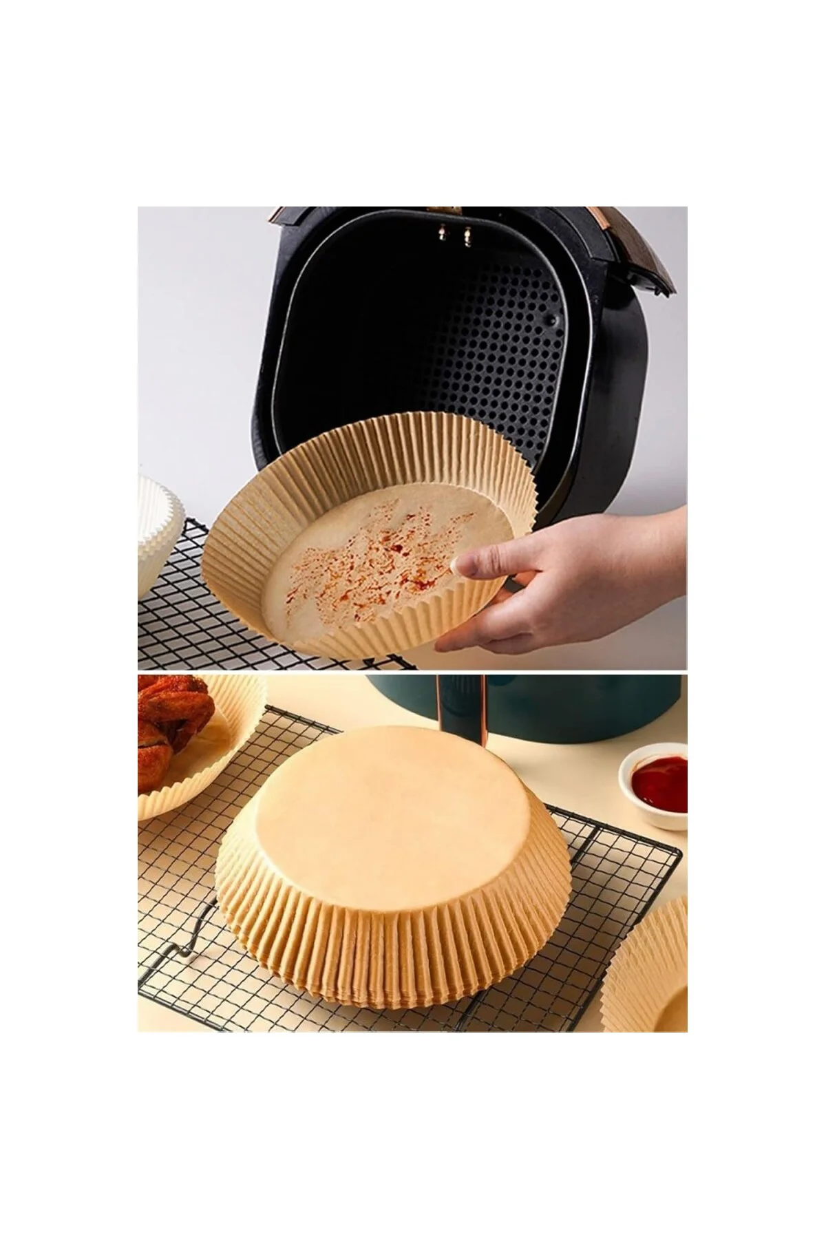 50 Adet Air Fryer Pişirme Kağıdı Tek Kullanımlık Yağ Geçirmez Yap