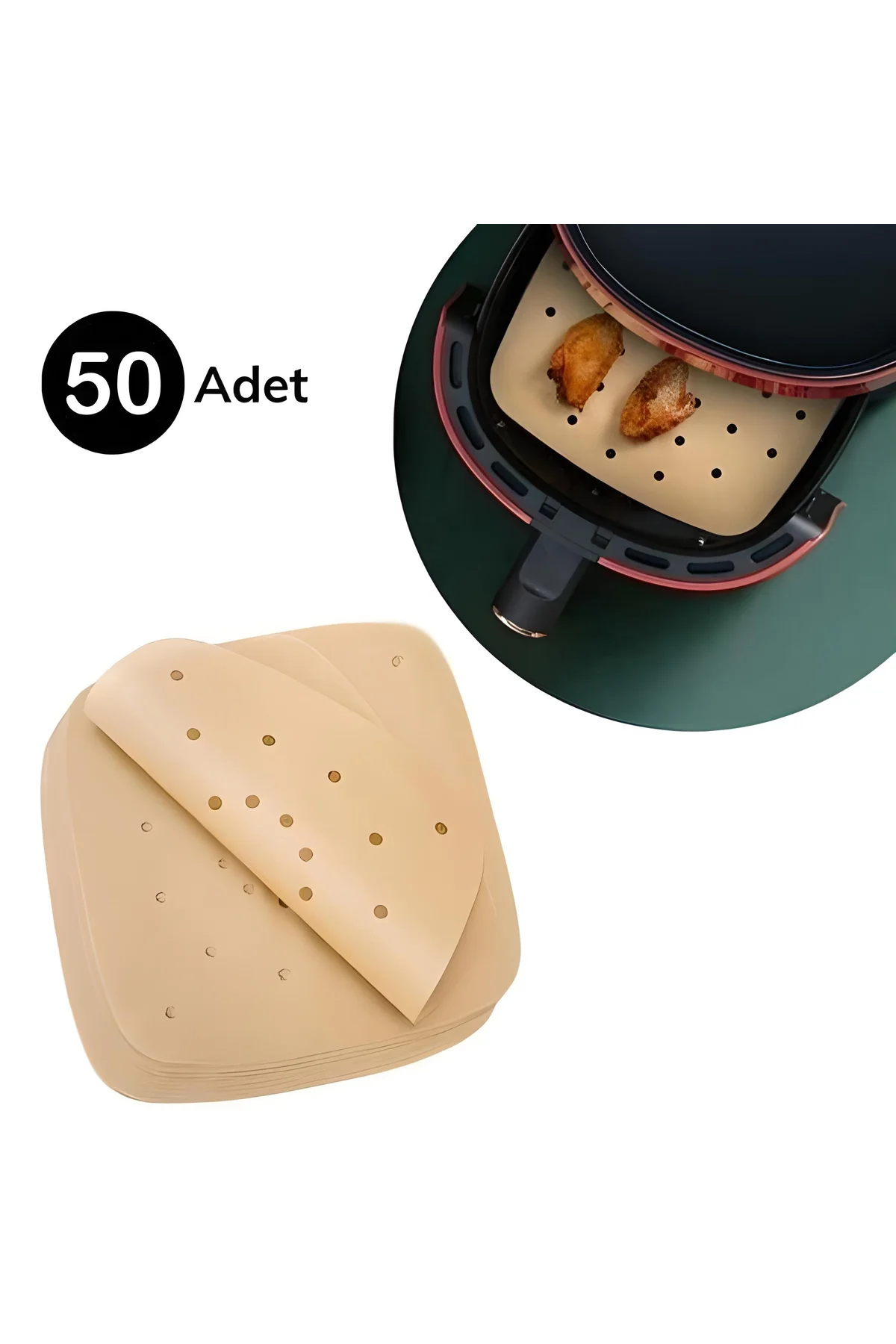50 Adet Air Fryer Pişirme Kağıdı Tek Kullanımlık Hava Fritöz Yapı