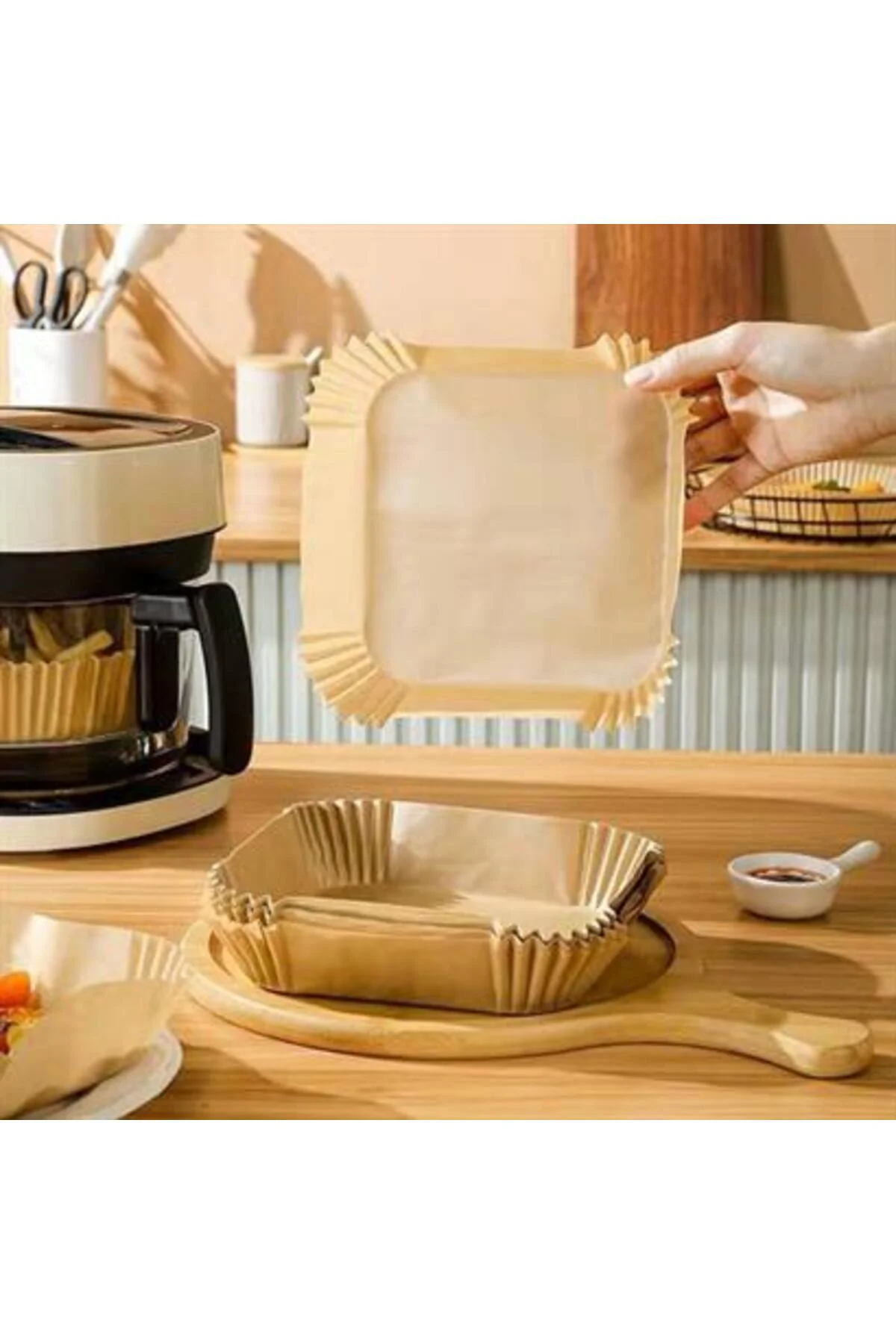 50 Adet Air Fryer Pişirme Kağıdı Tek Kullanımlık Hava Fritöz Yağ 