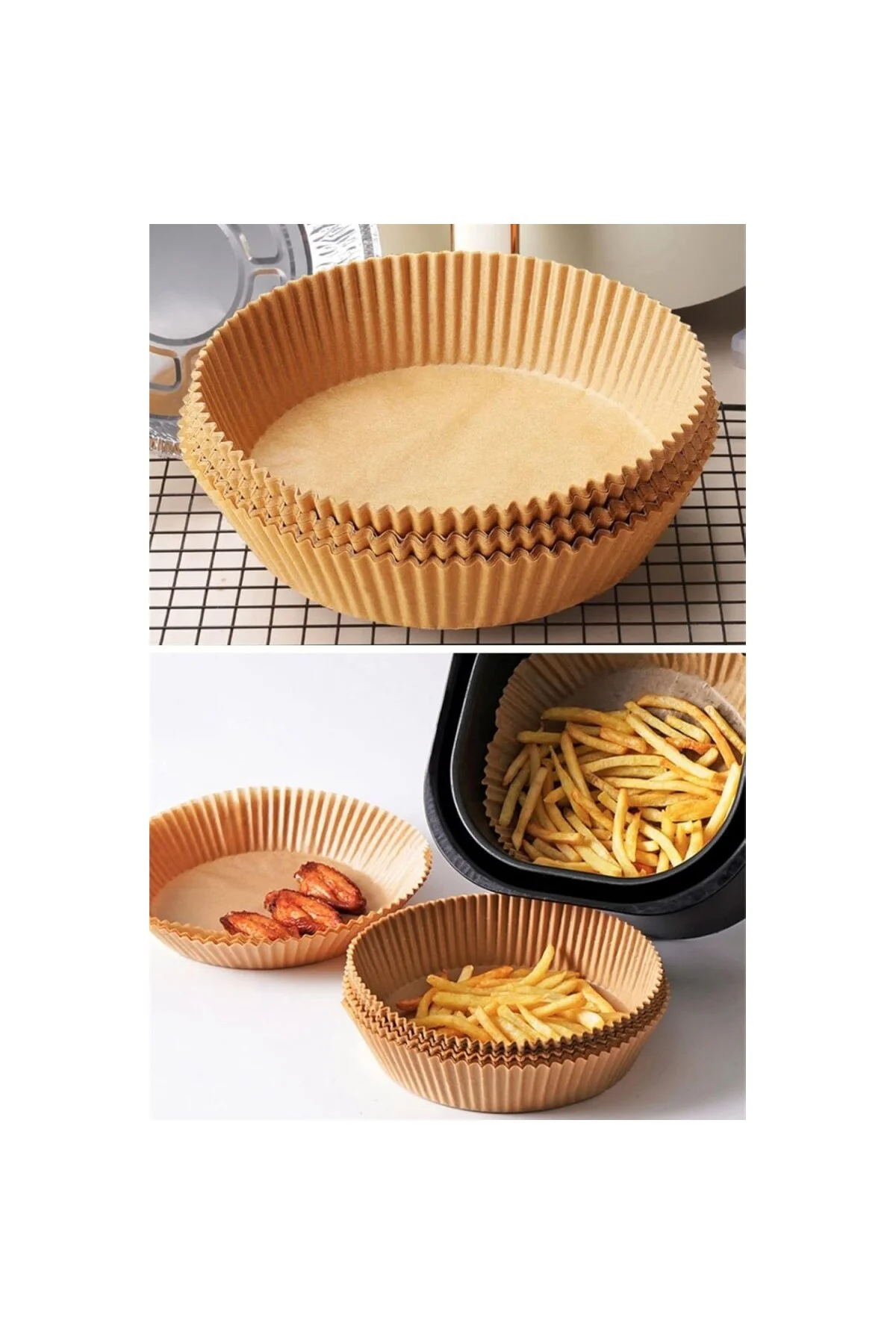 50 Adet Air Fryer Pişirme Kağıdı Tek Kullanımlık Yağ Geçirmez Yap