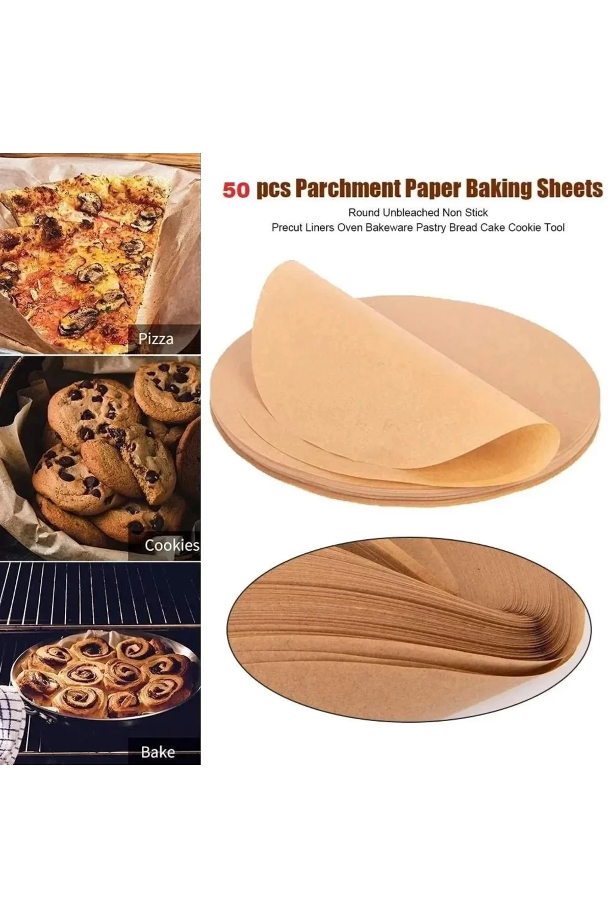 50 Adet Air Fryer Pişirme Kağıdı Yağ Geçirmez 21,5 cm Yuvarlak Mo
