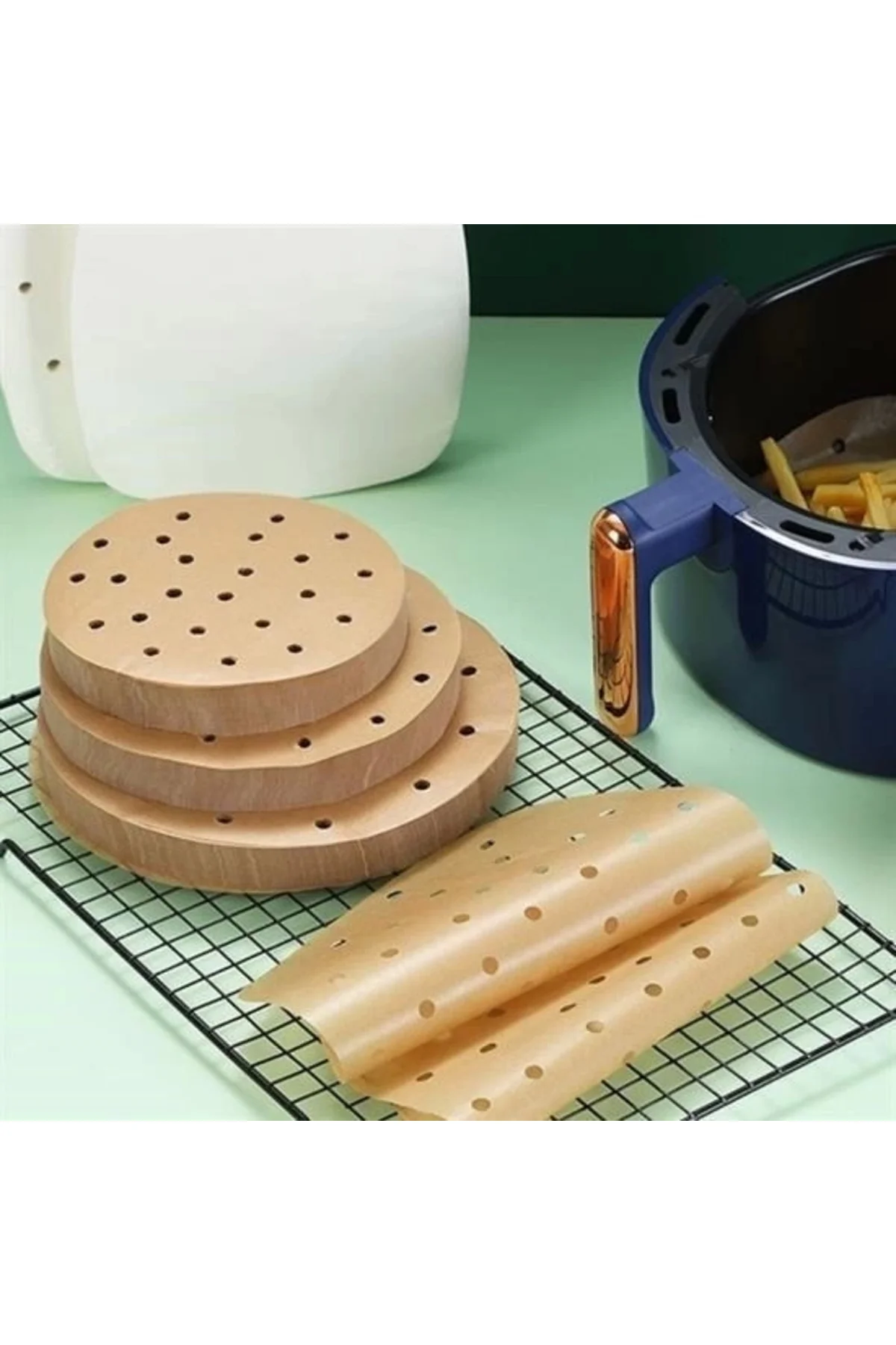50 Adet Air Fryer Pişirme Kağıdı Tek Kullanımlık Gıda Pişirme Kağ