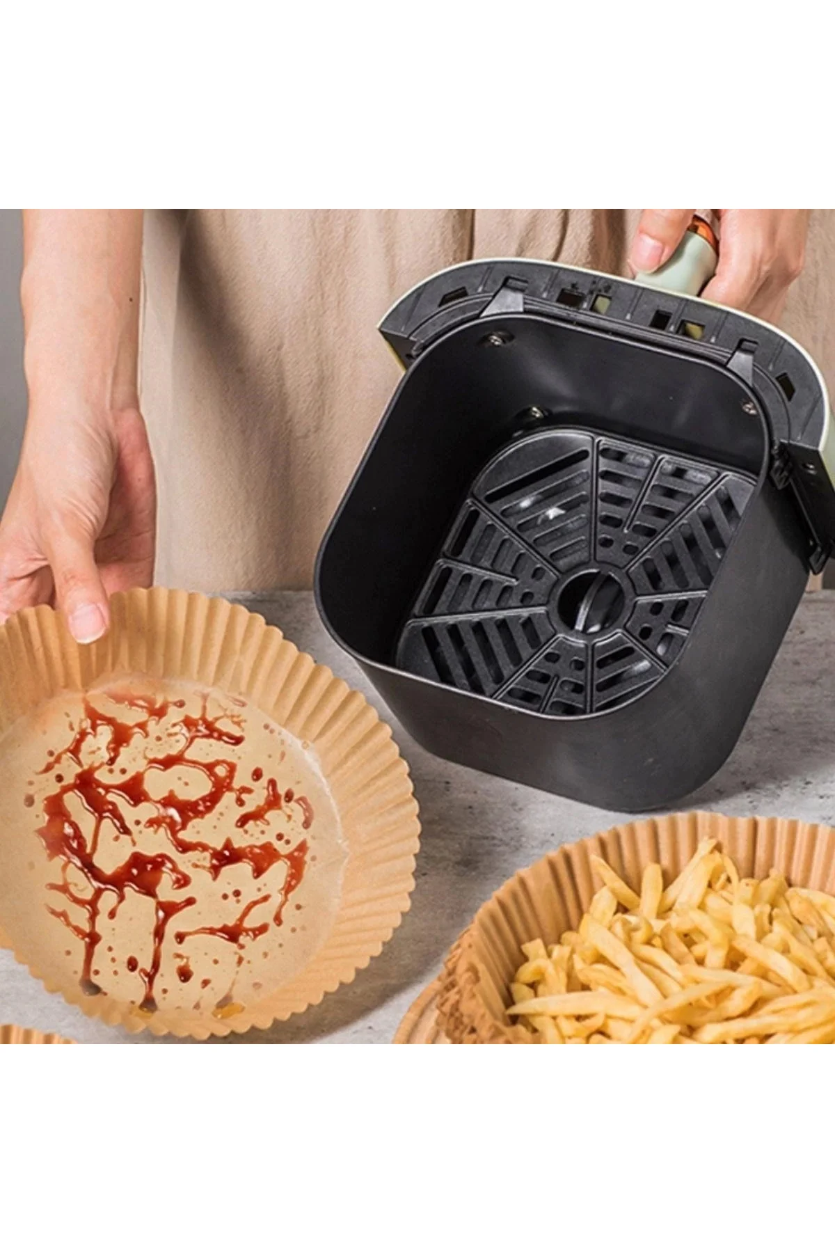 50 Adet Air Fryer Pişirme Kağıdı Tek Kullanımlık 23 Cm Yuvarlak P