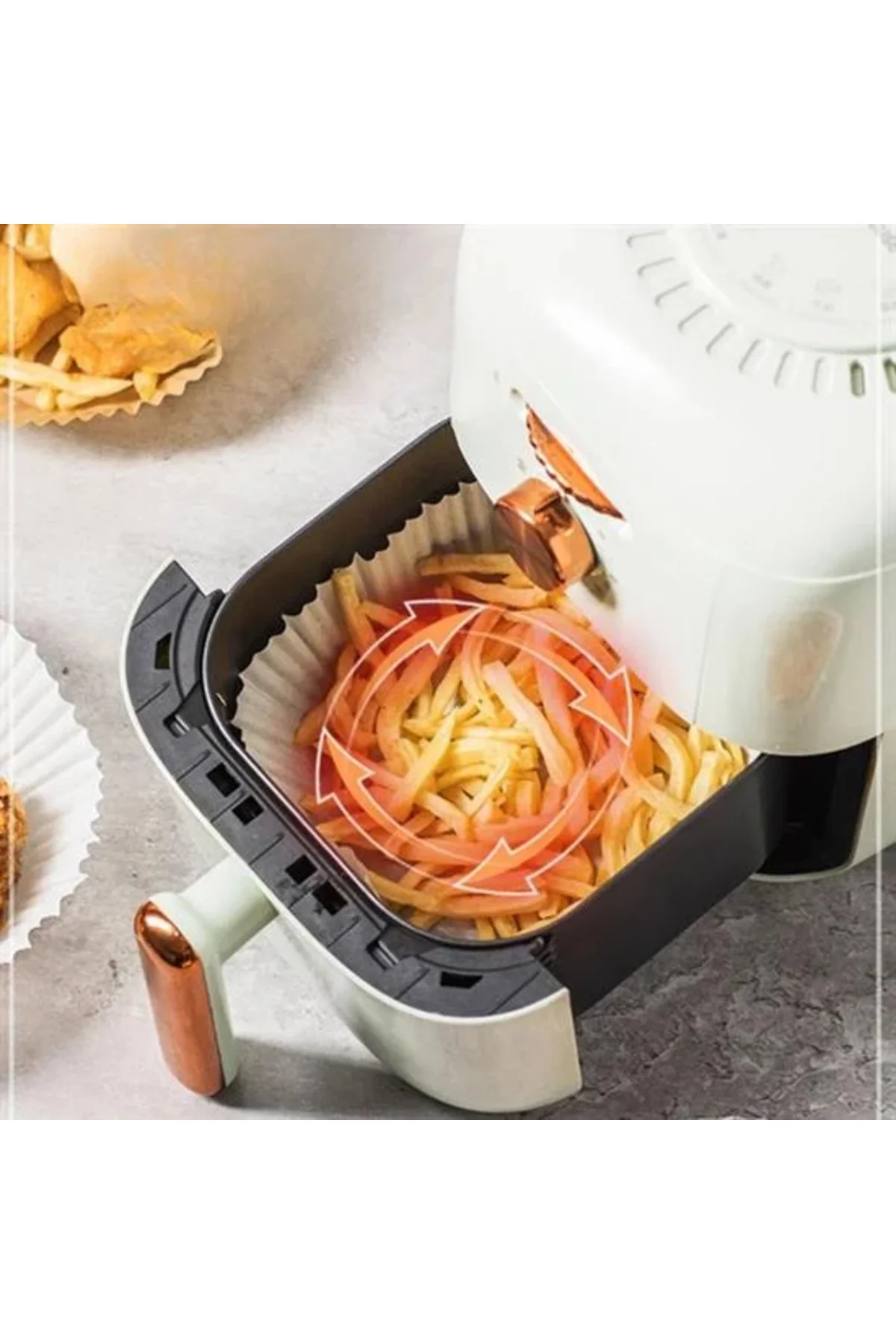 50 Adet Air Fryer Pişirme Kağıdı Tek Kullanımlık Yağ Geçirmez Yuvarlak Tabak Model PVC