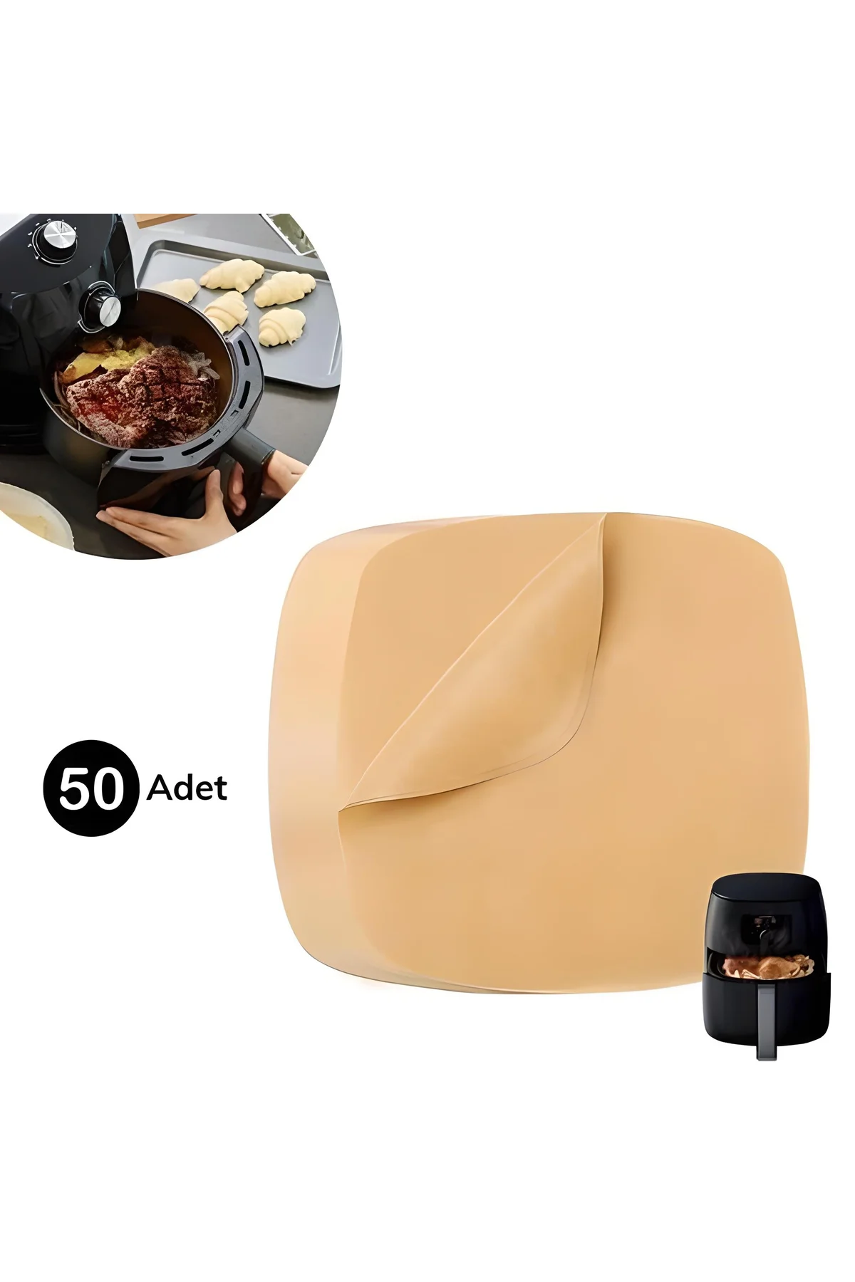 50 Adet Air Fryer Pişirme Kağıdı Tek Kullanımlık Yağ Su Geçirmez 
