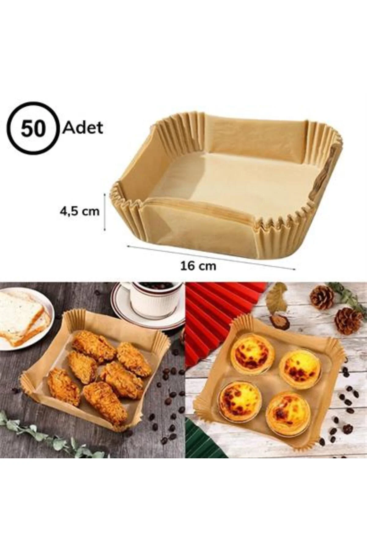 50 Adet Air Fryer Pişirme Kağıdı Tek Kullanımlık Hava Fritöz Yağ 