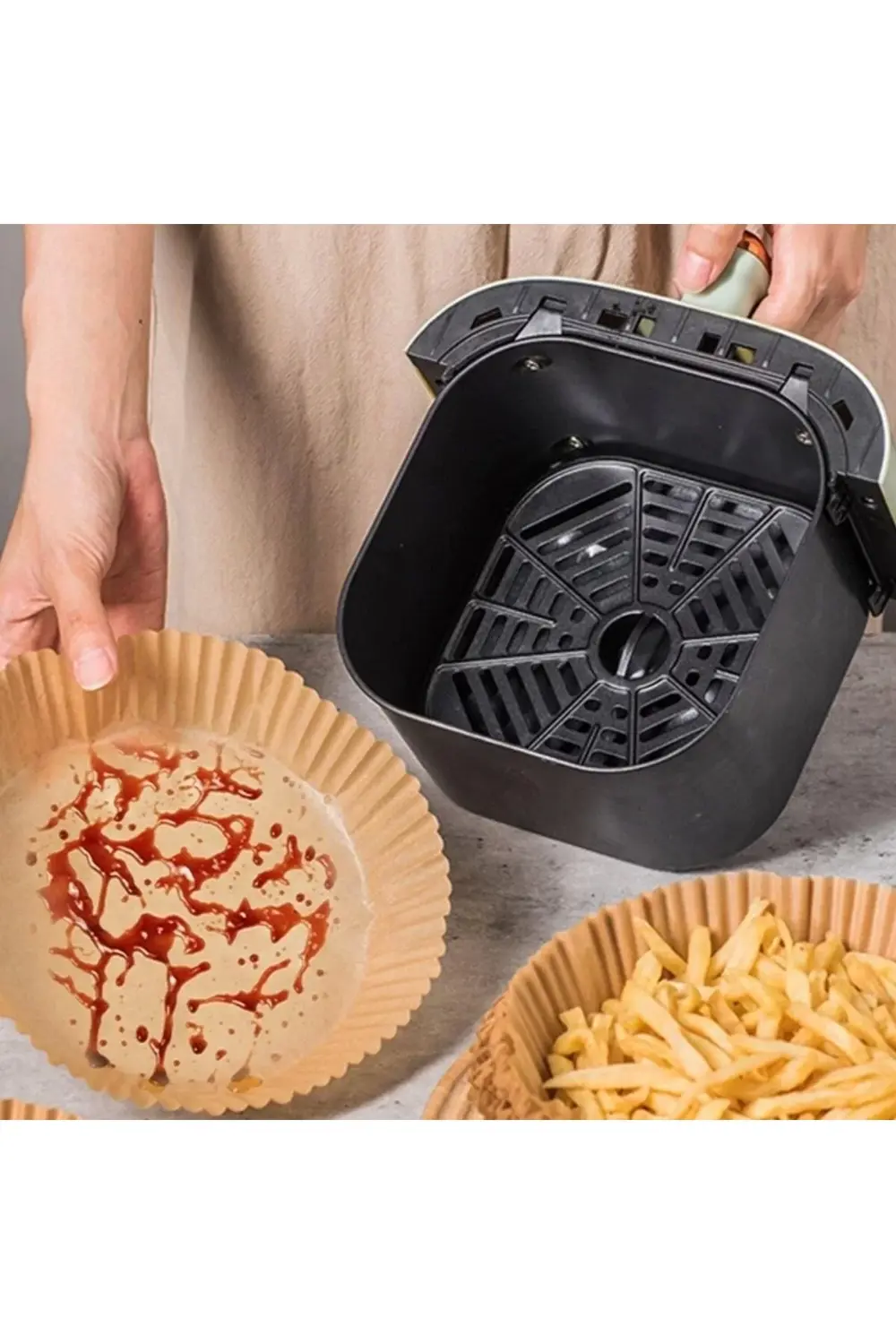 50 Adet Air Fryer Pişirme Kağıdı Tek Kullanımlık 23 Cm Yuvarlak P