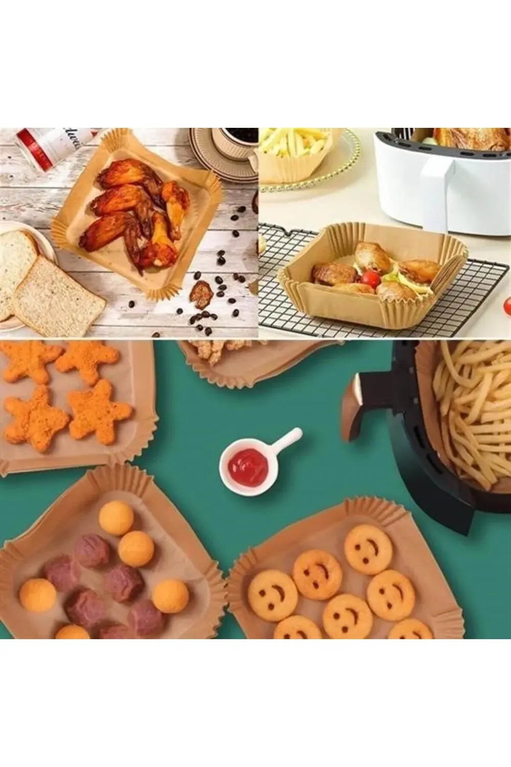 50 Adet Air Fryer Pişirme Kağıdı Tek Kullanımlık Hava Fritöz Yağ