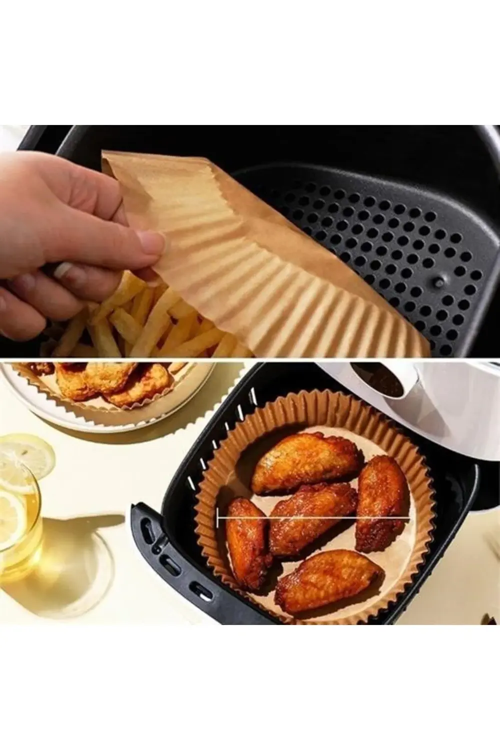 50 Adet Air Fryer Pişirme Kağıdı Tek Kullanımlık Hava Fritöz Yağ