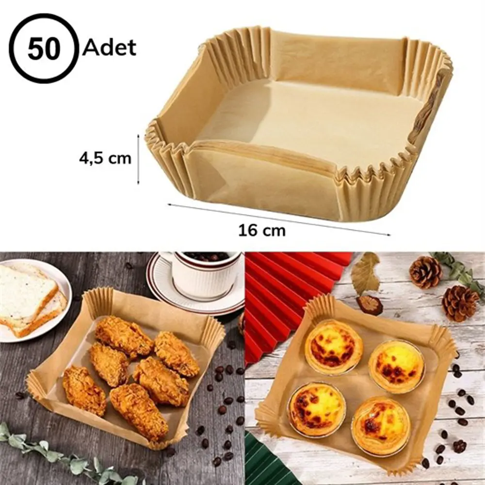 50 Adet Air Fryer Pişirme Kağıdı Tek Kullanımlık Hava Fritöz Yağ 