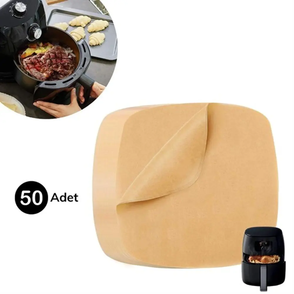 50 Adet Air Fryer Pişirme Kağıdı Tek Kullanımlık Yağ Su Geçirmez 