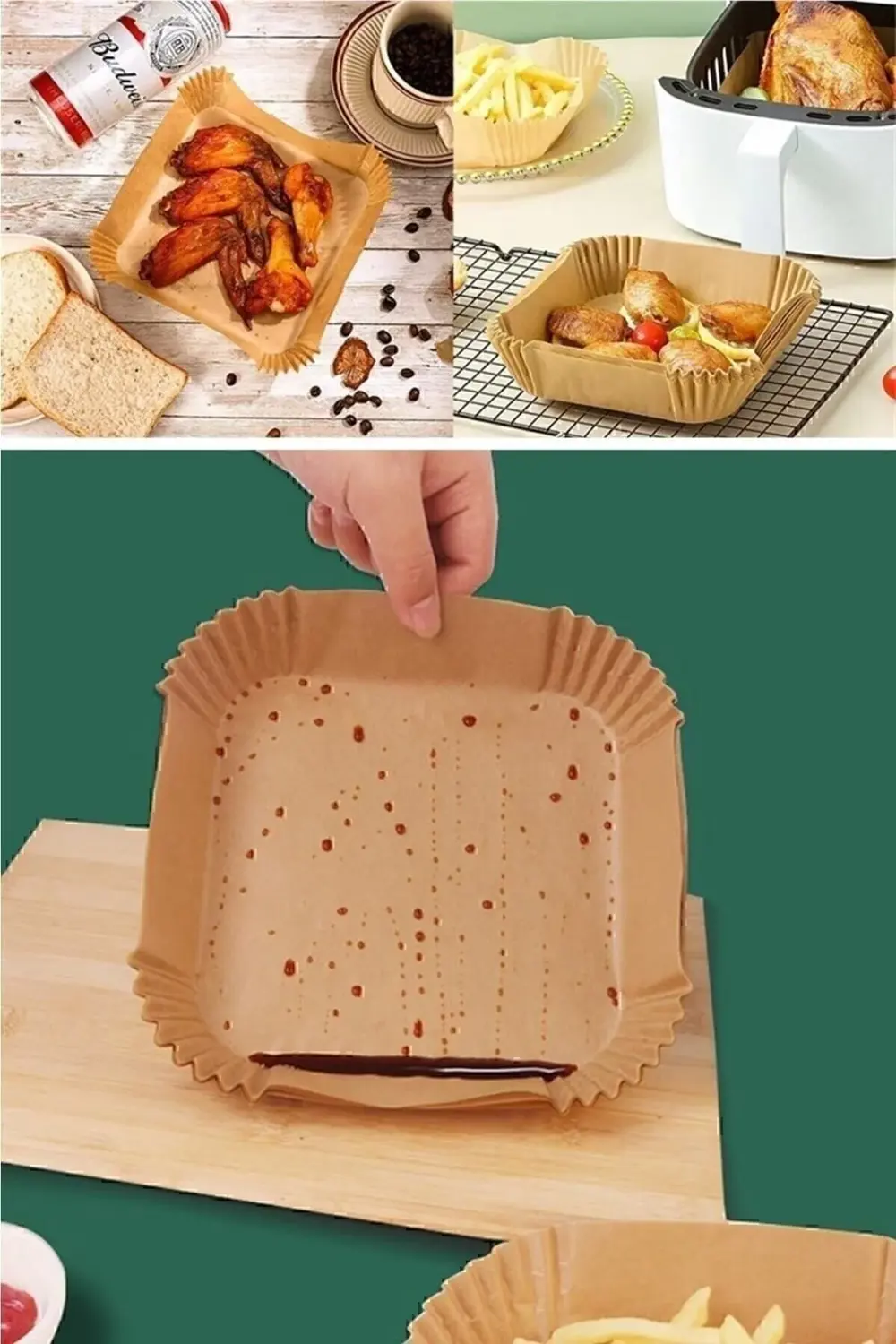 50 Adet Airfryer Pişirme Kağıdı Kare Tabak Model Yağlı Kağıt