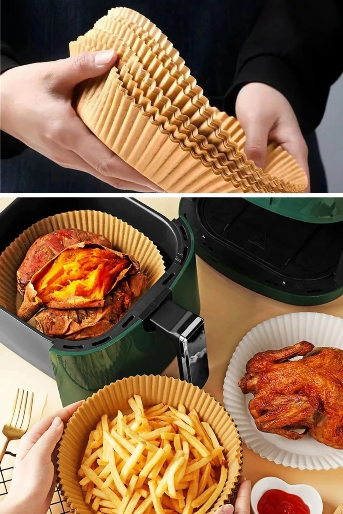50 Adet Airfryer Yağsız Pişirme Kağıdı Yağ Geçirmez Yapışmaz Tek 50 Adet Airfryer Yağsız Pişirme Kağıdı Yağ Geçirmez Yapışmaz Tek