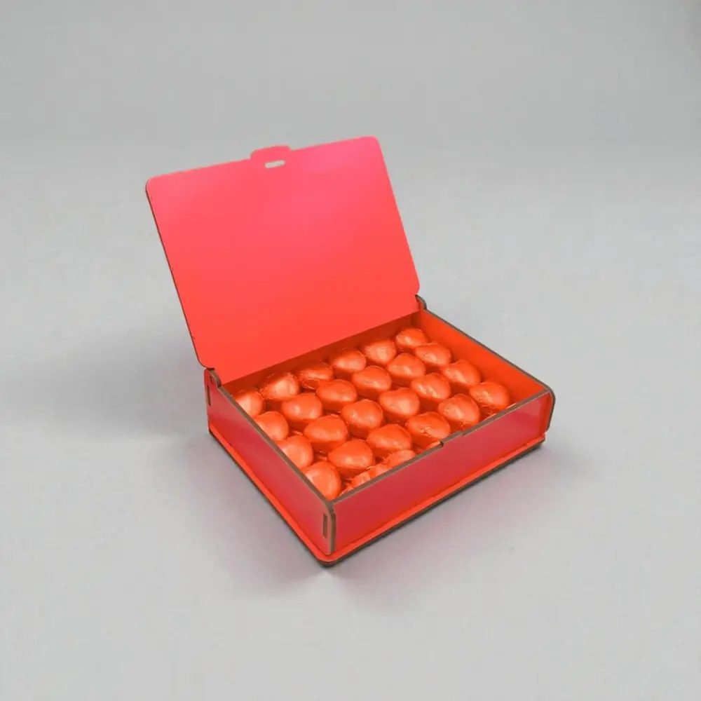 50 Adet Kalp Şeklinde Çikolatalı Kırmızı Ahşap Hediye Kutusu – Se