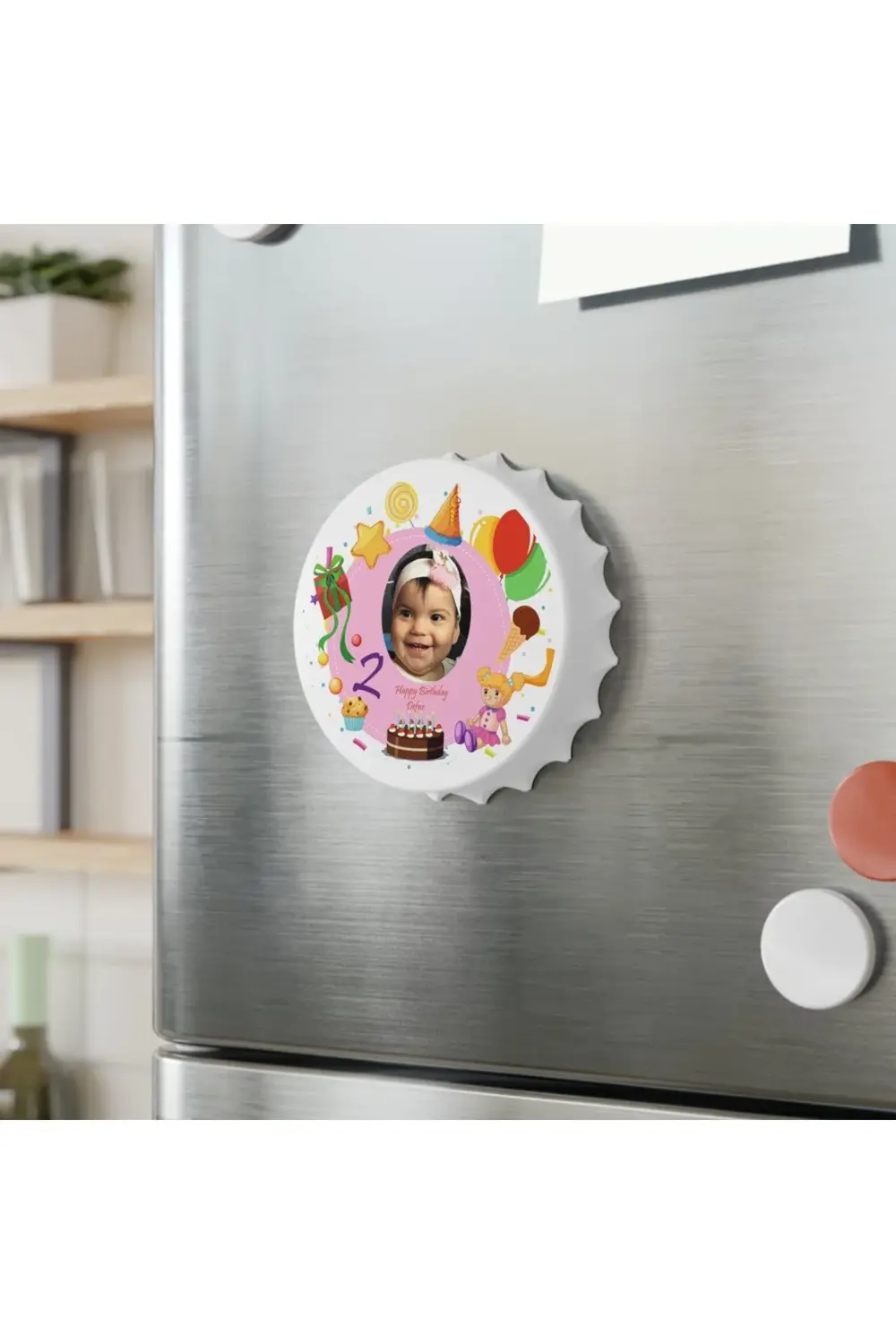 Leylaser 50 Adet Kapak Açacak Resimli Kişiye Özel Magnet Buzdolabı Süsü, D