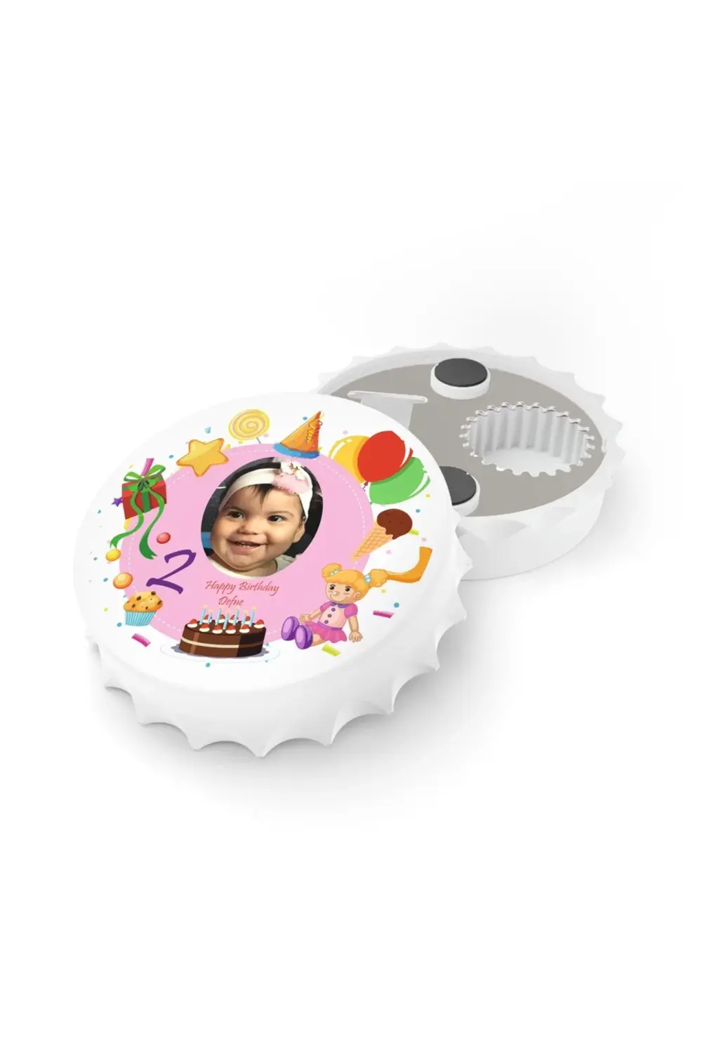 Leylaser 50 Adet Kapak Açacak Resimli Kişiye Özel Magnet Buzdolabı Süsü, D