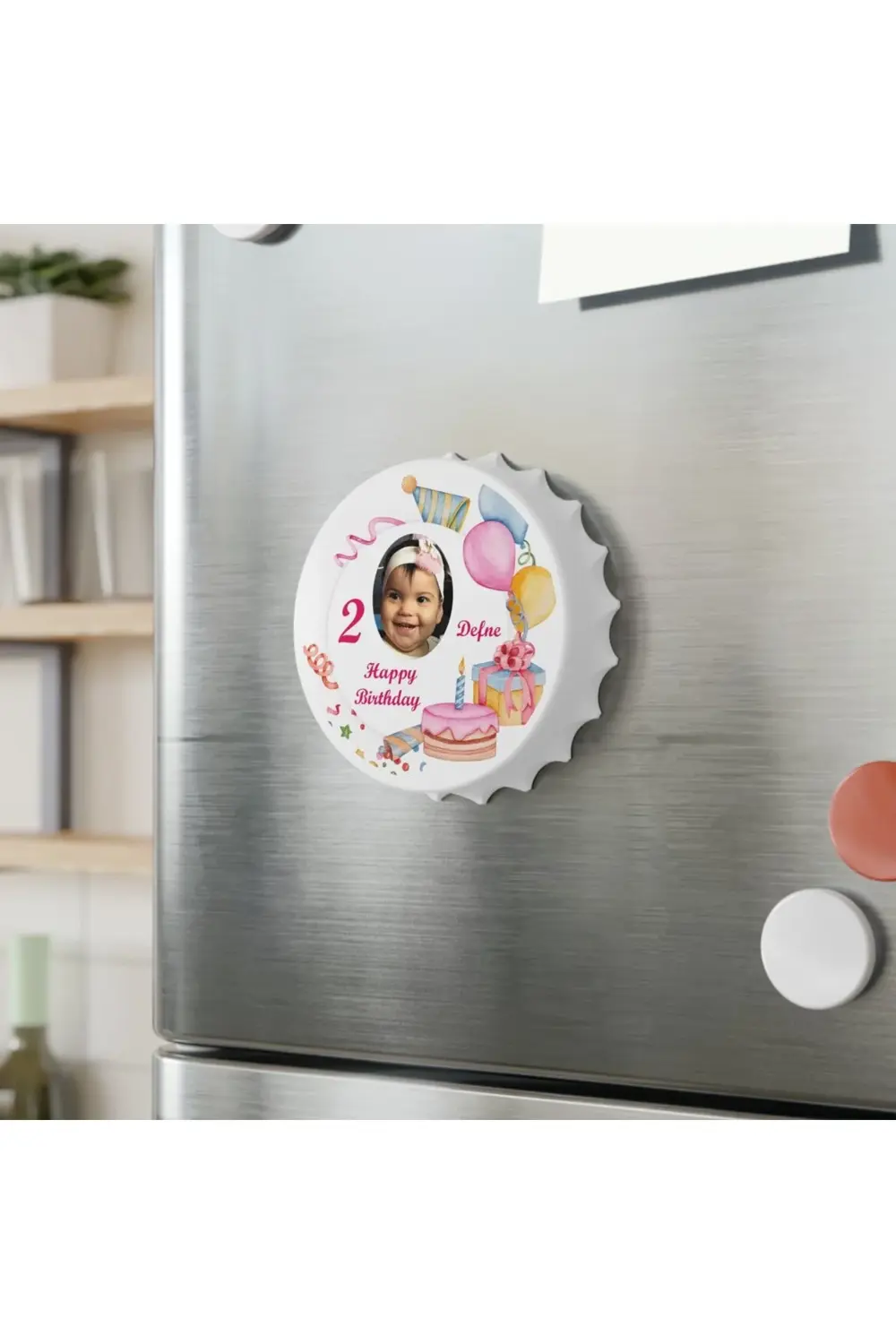 Leylaser 50 Adet Kapak Açacak Resimli Kişiye Özel Magnet Buzdolabı Süsü, D