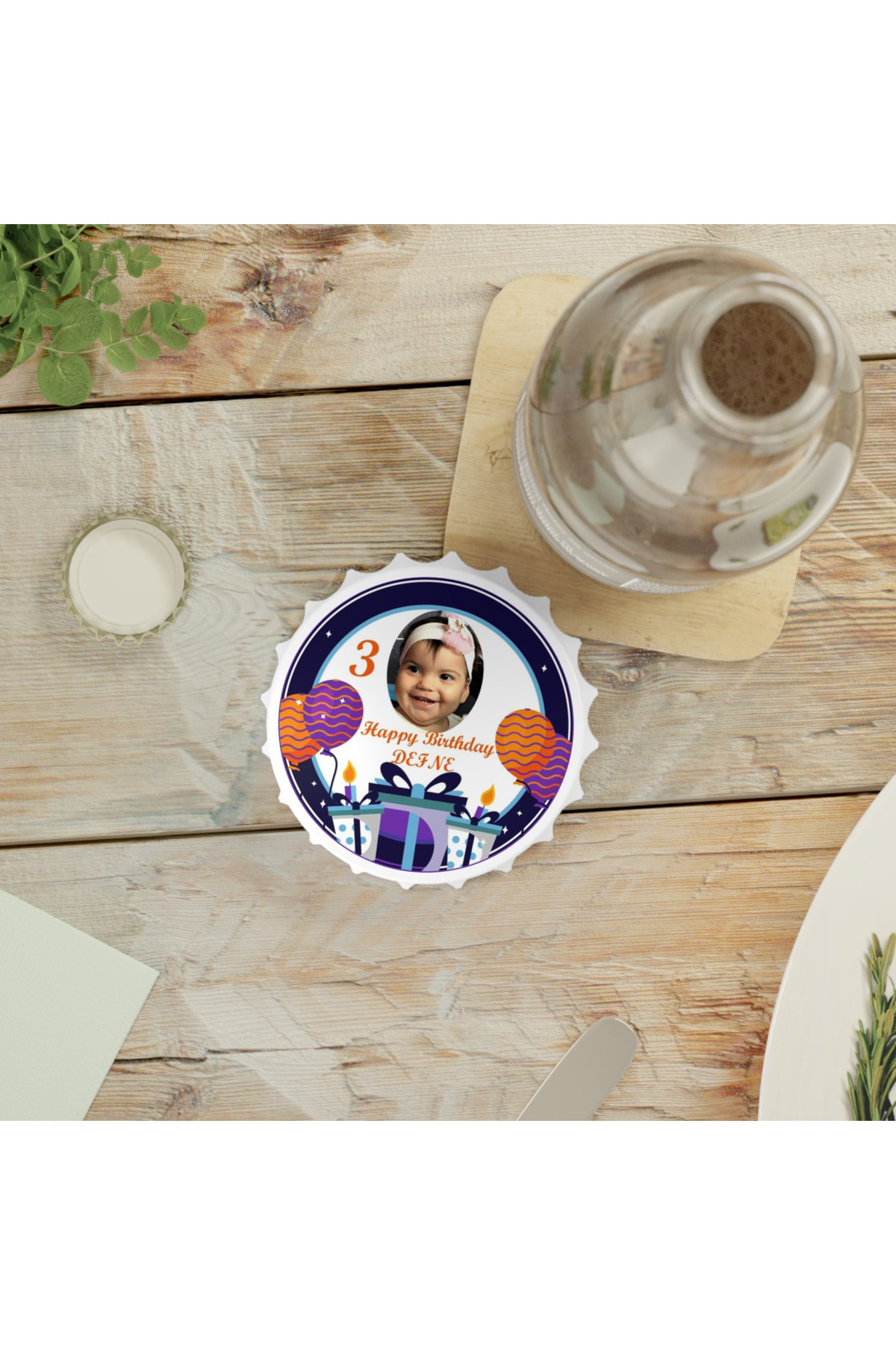 Leylaser 50 Adet Kapak Açacak Resimli Kişiye Özel Magnet Buzdolabı Süsü, D