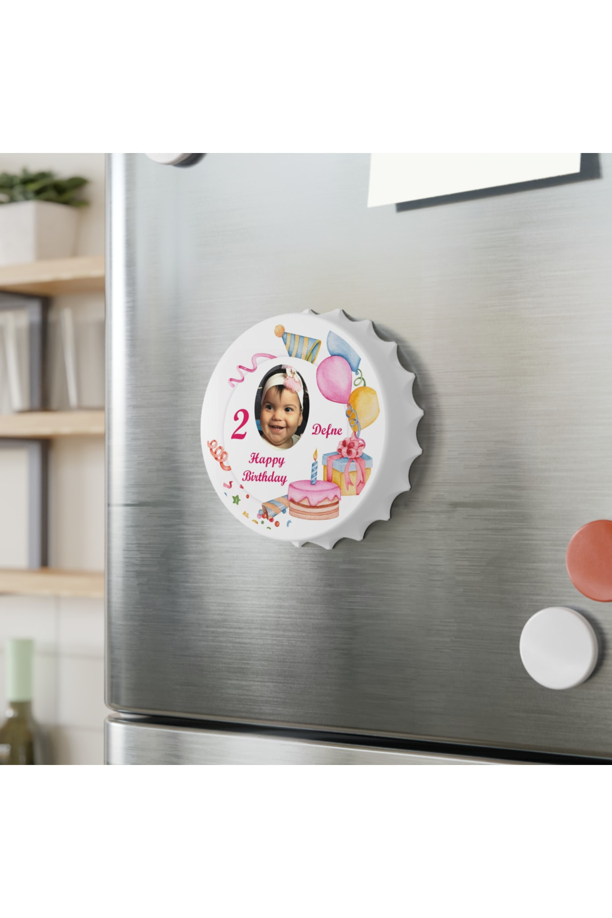 Leylaser 50 Adet Kapak Açacak Resimli Kişiye Özel Magnet Buzdolabı Süsü, D