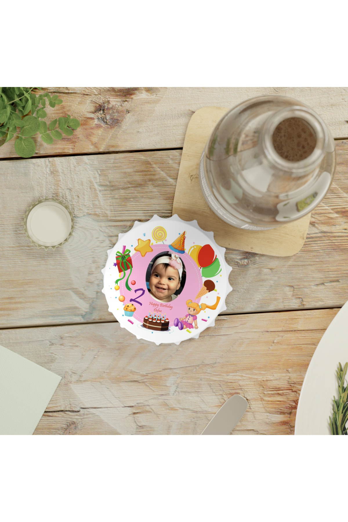 Leylaser 50 Adet Kapak Açacak Resimli Kişiye Özel Magnet Buzdolabı Süsü, D